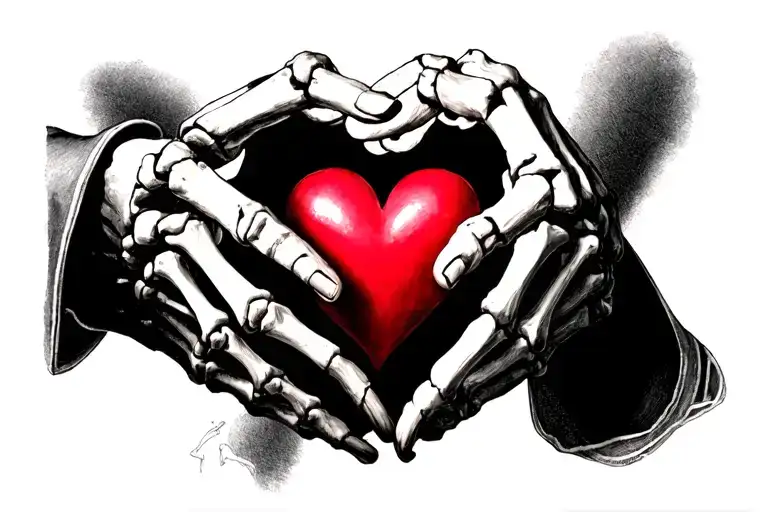 Skeleton Hands Holding A Heart In Palm Of Hands