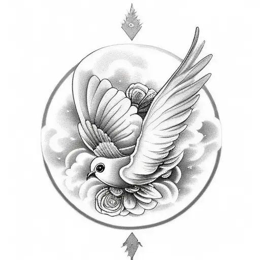 Flowers Surrounded By Clouds With A Dove