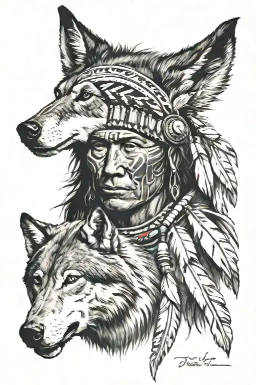 Native American With Wolf