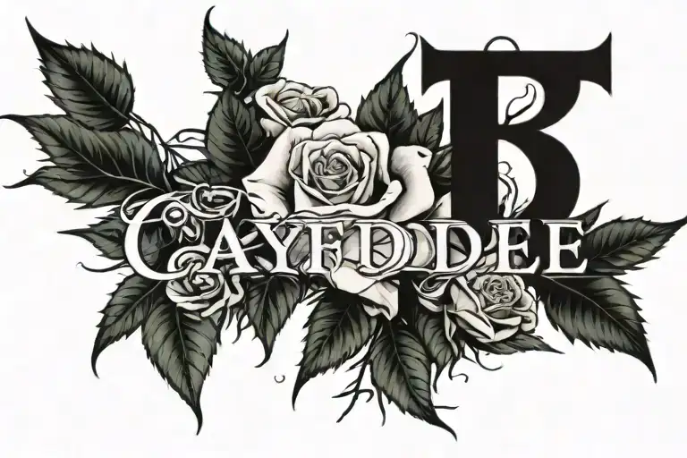 The Name Caydee Up Front Writen In Rose Thorns With Roses Around The Name