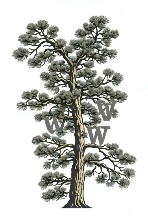 A Minimalist Tattoo Of A Pine Tree With The Initials 'Wwabwte'