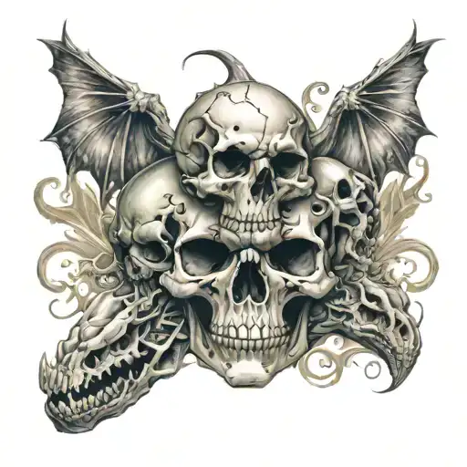 Skulls With Dragon Embedded