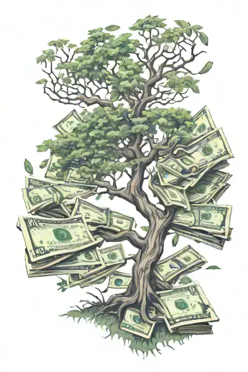 Tall Winding Tree With Money As Its Leaves