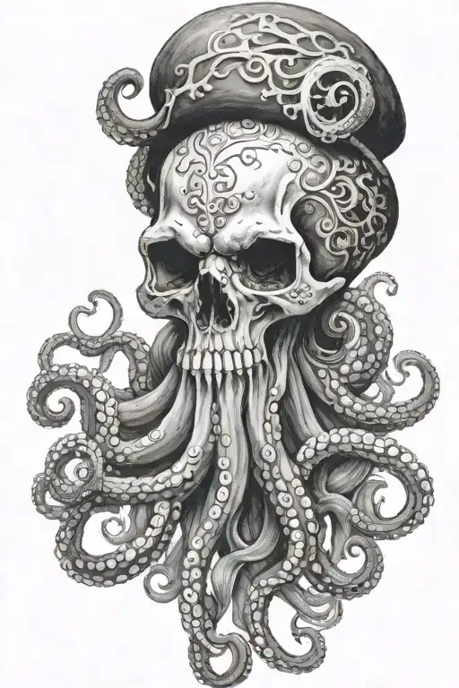 Octopus And Skull Black And White With Shading