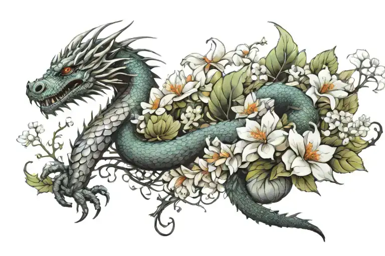 Flowers And A Dragon Emerging