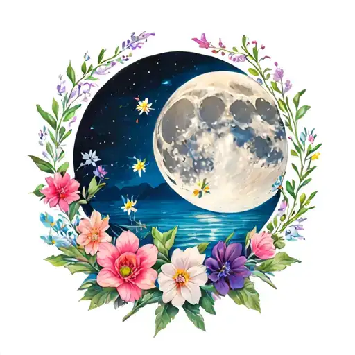 Flowers On Homoplate And Arms With A Moon