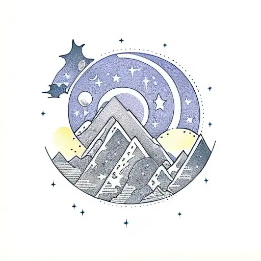 Mountains With Moon And Stars