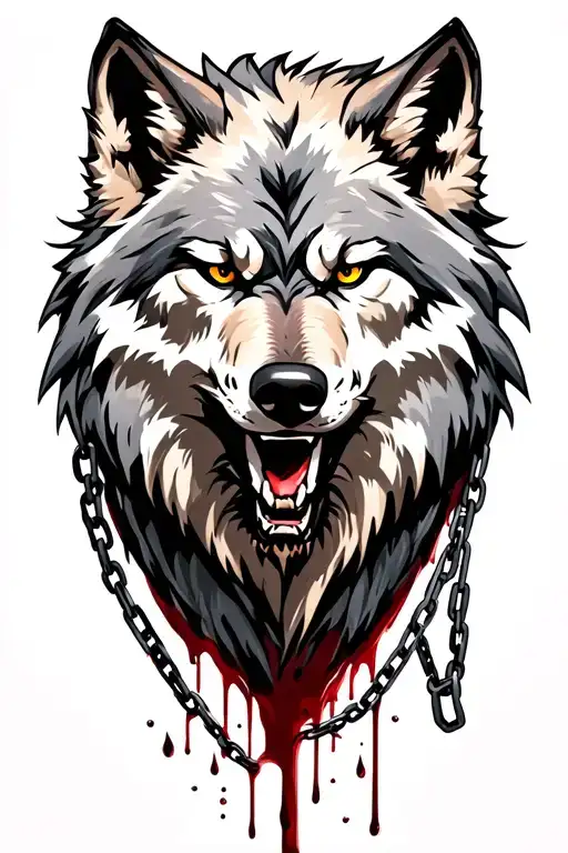 Fenrir Wolf With Chains And Blood Dripping