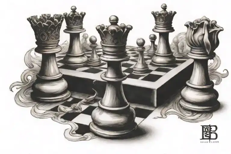 King Queen And Three Pawn Chess Pieces