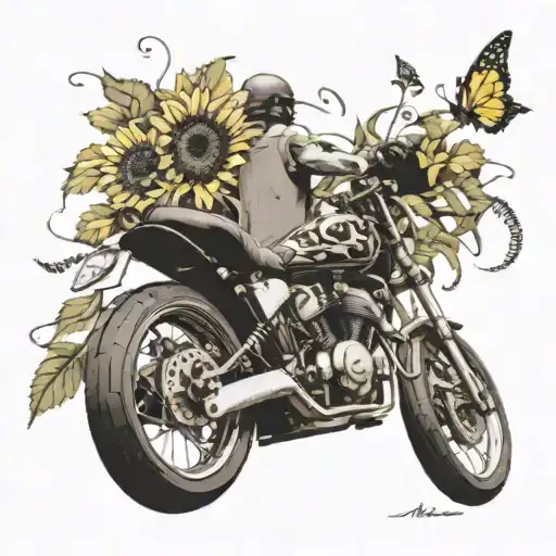 A Motorcycle Racing Through A Field Of Sunflowers With Music Notes Trailing Behind