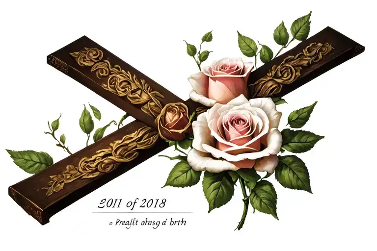 A Fine Cross Of Roses And A Date Of Birth