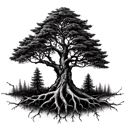 3 Trees With One Bigger Than The Others With Roots Growing From Ring Finger