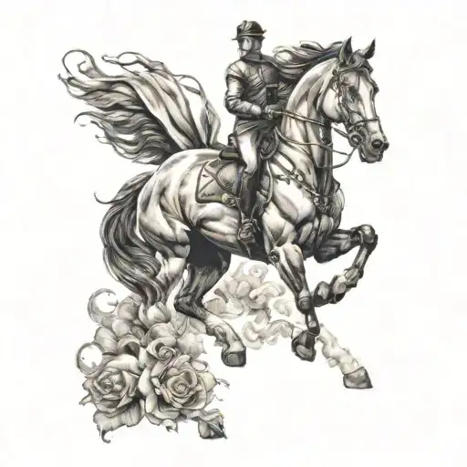 A Tattoo Of A Majestic Horse Performing Dressage With Intricate Blackwork Details