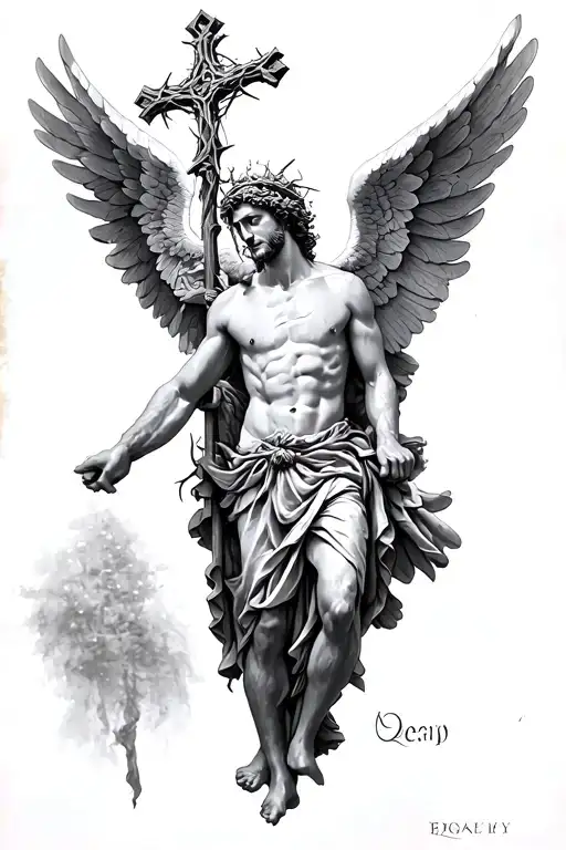 Archangel Michael Holding A Staff Of The Cross And Crown Of Thorns