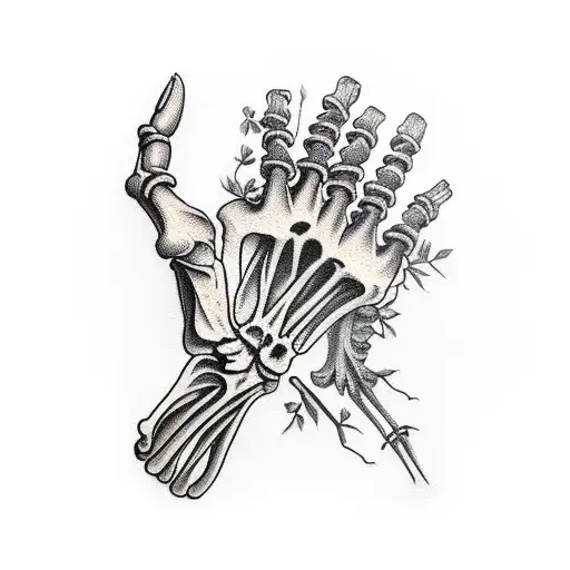 Skeleton Hand With Flowers And Branches