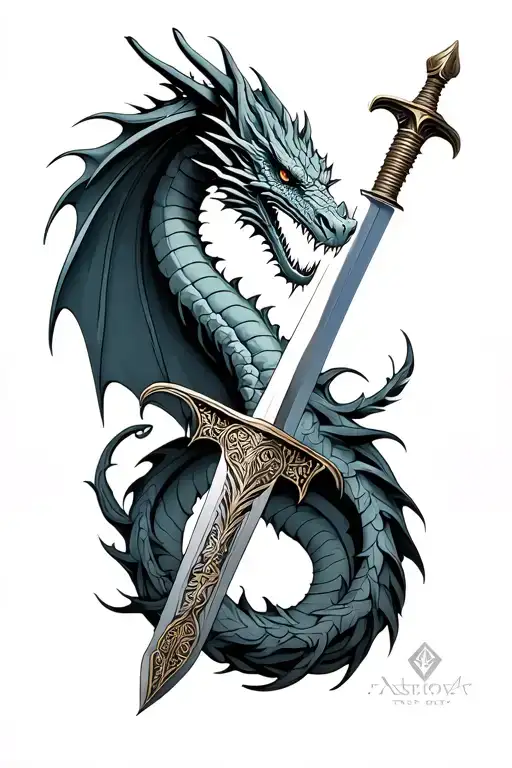Dragon That Surrounds A Viking Pattern Sword