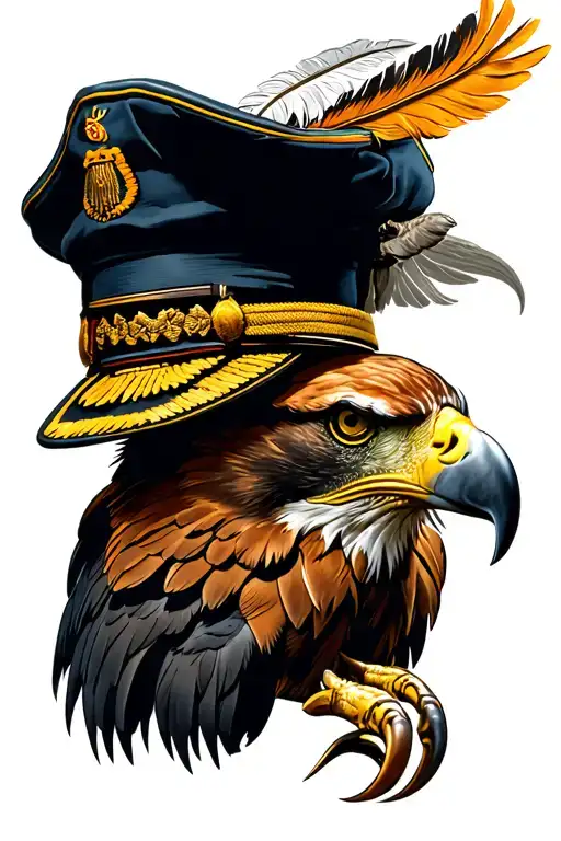 Military Hat With Feather And Military Helicpoter And Claw Of An Eagle