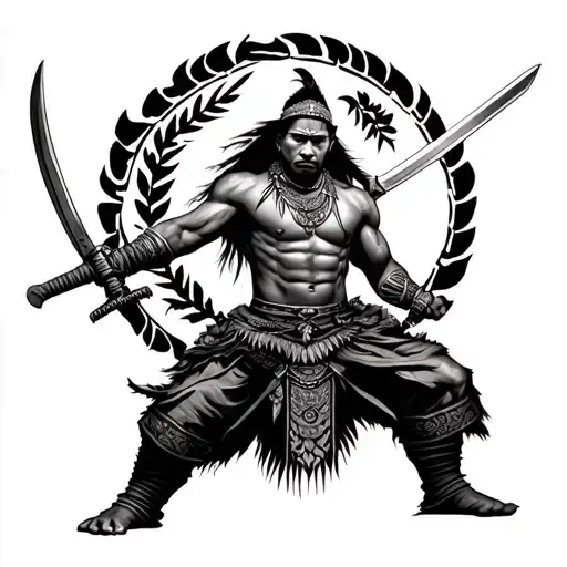 Filipino Tribal Warrior Holding Swords