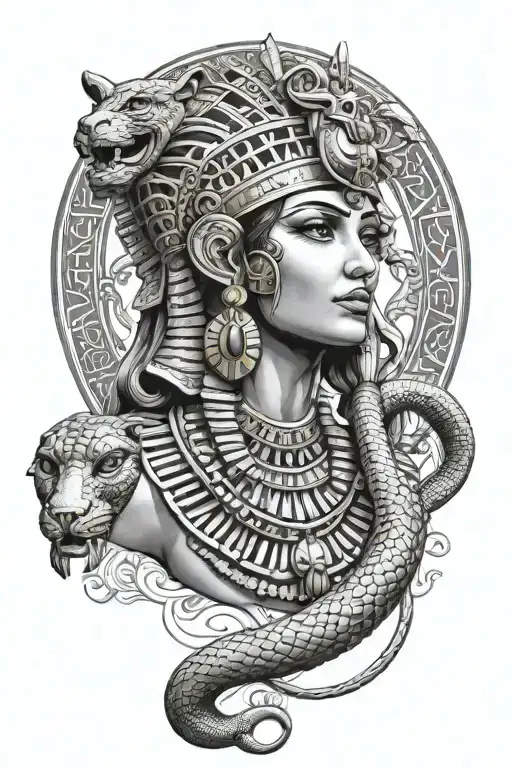 Statue Of Cleopatra Vii Beautiful With Snake And Pharaoh Crown