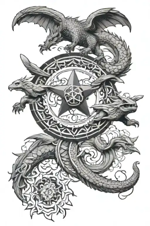 Mandala Design Incorporating Skydiving And Dragon