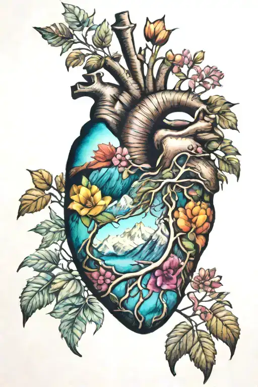 Anatomical Heart Made Up Of Colorful Mountain Scene