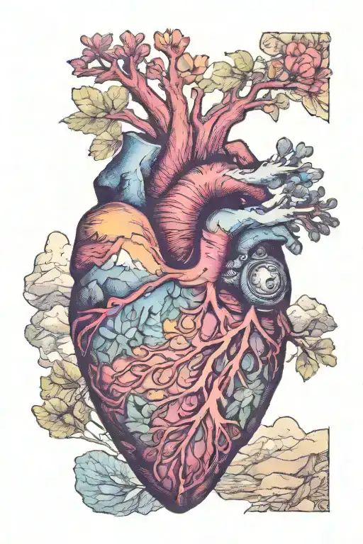 Anatomical Heart Made Up Of Colorful Mountain Scene
