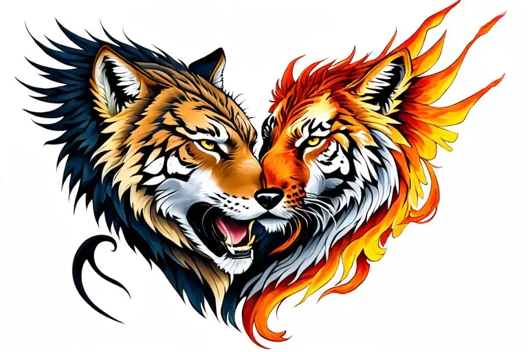 Wolf Tiger And Phoenix Rising