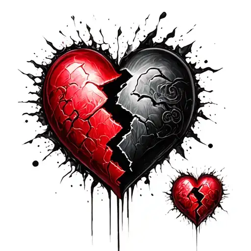 Broken Heart Half Black And Hal Falling In Peices