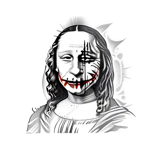 Mona Lisa Painting But Head Replaced With Heath Ledger's Joker