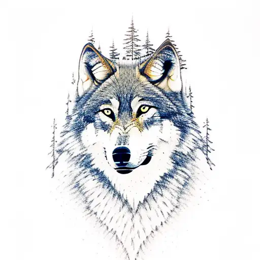 Wolf In The Woods With Full Moon