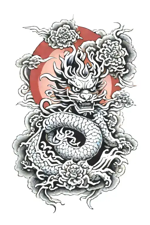 Japanese Tatsu With Red Sun