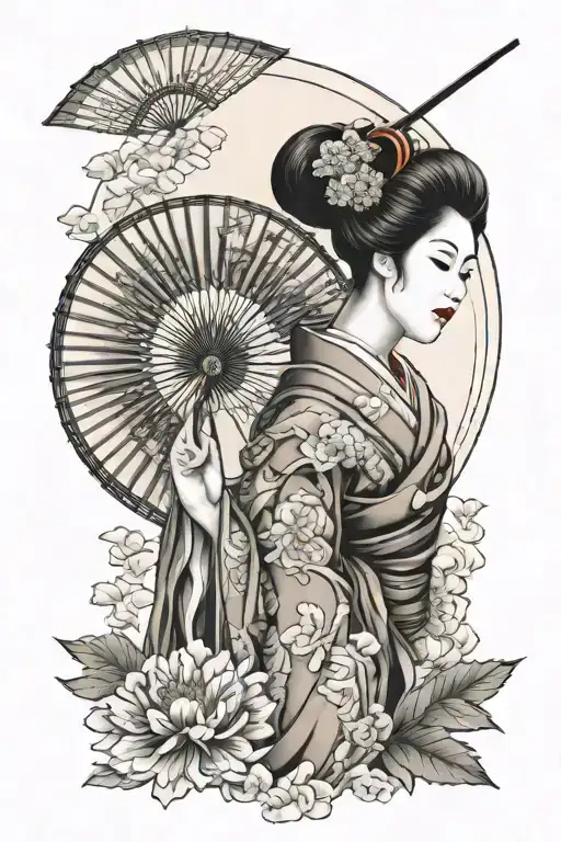 Japanese Geisha Holding Sun Fan