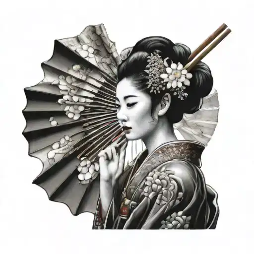Japanese Geisha Holding Sun Fan