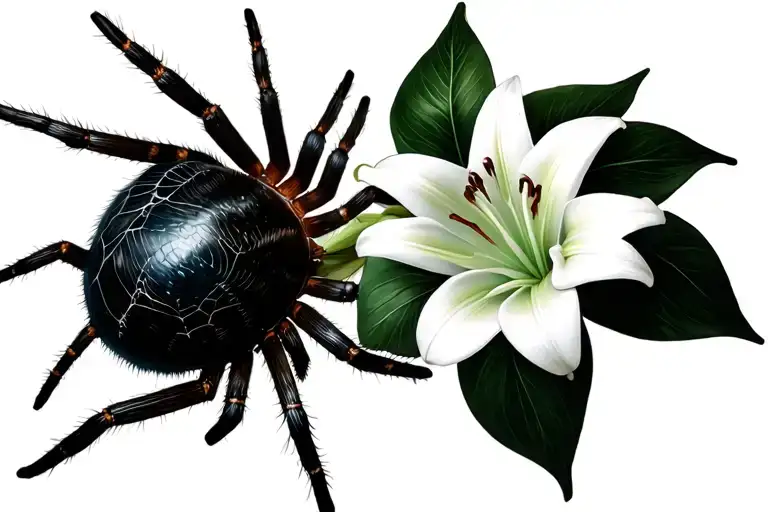 Spider Weaving A Web With Multiple Lillies