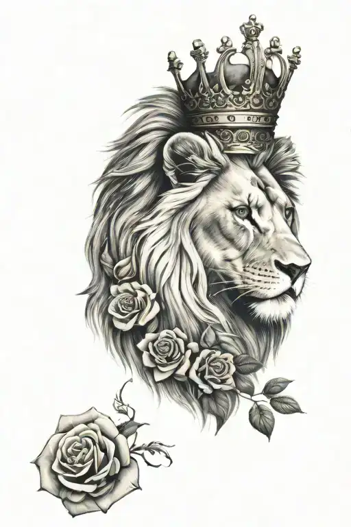 Lion With Roses And Crown With Greek God