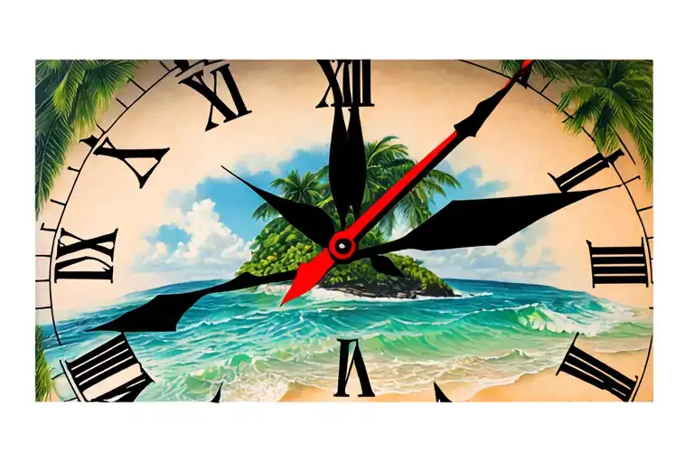 A Clock Pointing To 6 O'clock With Trinidad And Tobago Island