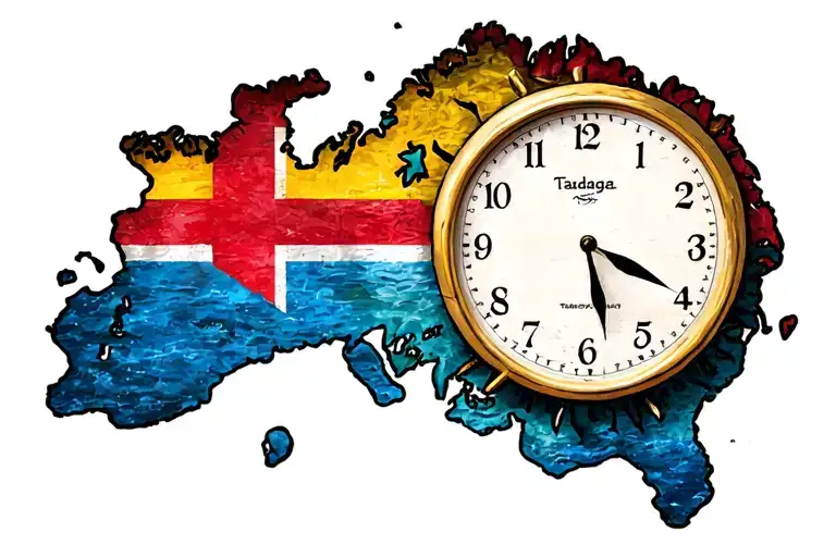 A Clock Pointing To 6 O'clock With Trinidad And Tobago Island Shape