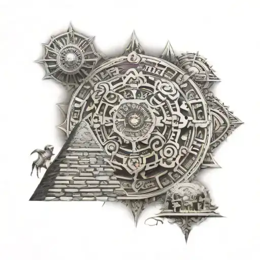 Aztec Calendar And Pyramid