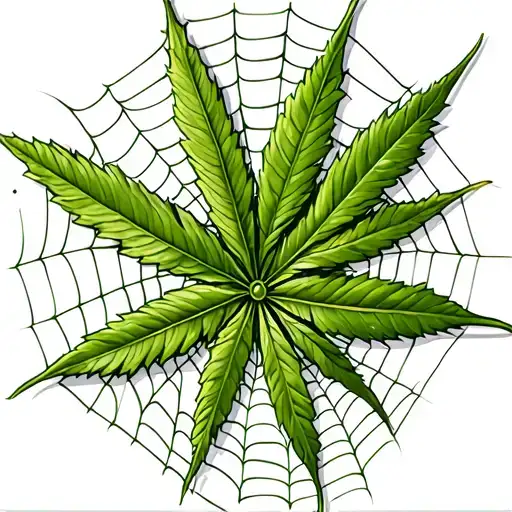 Hemp Leaf And Spider Webs Surrounding