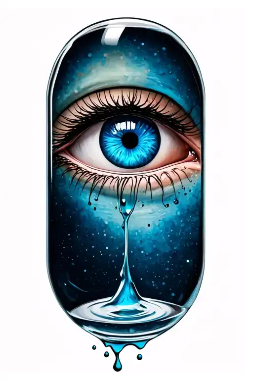 Eye With A Blue Iris Dripping A Tear From The Corner In To An Hour Glass