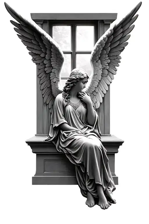 Guardian Angel Sitting Looking Out A Window