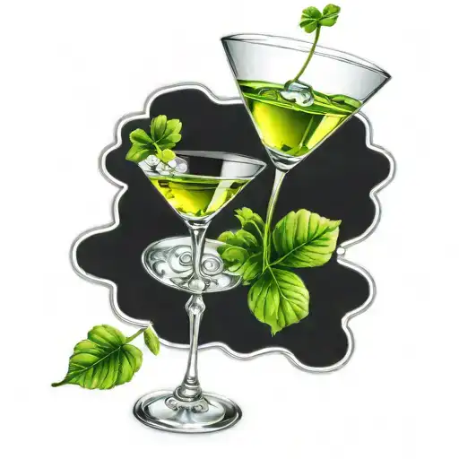 A Single Martini Glass With A Clover Leaf On The Side