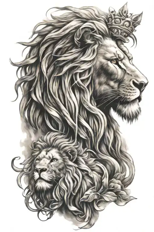 Lion And Potrait Of Jesus Christ