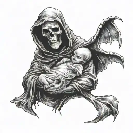 Grim Reaper Holding A Newborn Baby