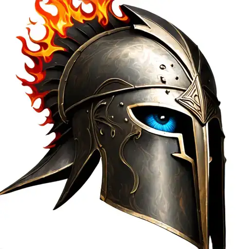 Spartan Helmet With A Flame Eye And A Blue Eye