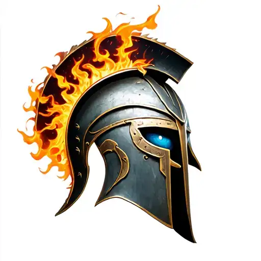 Spartan Helmet With A Flame Eye And A Blue Eye