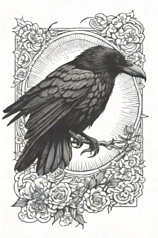 Crow Flying Towards The Sun Moon