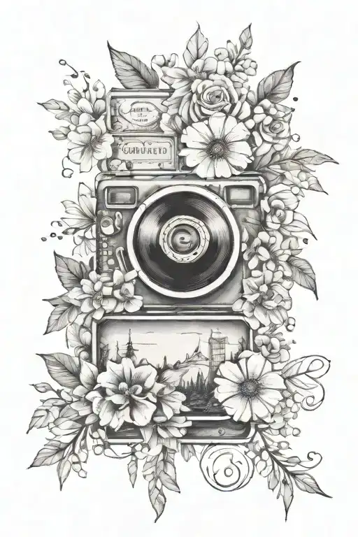 Travel Themed Tattoo With Flowers