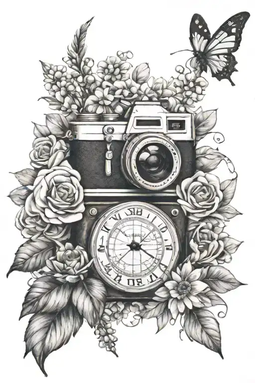 Travel Themed Tattoo With Flowers
