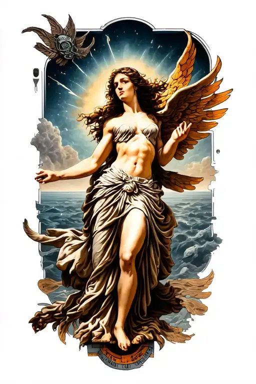 A Tattoo Of A Greek Goddess Dancing With A Sci-fi Twist